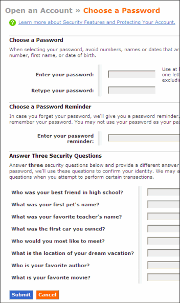 Screen segment for Choosing a Password.